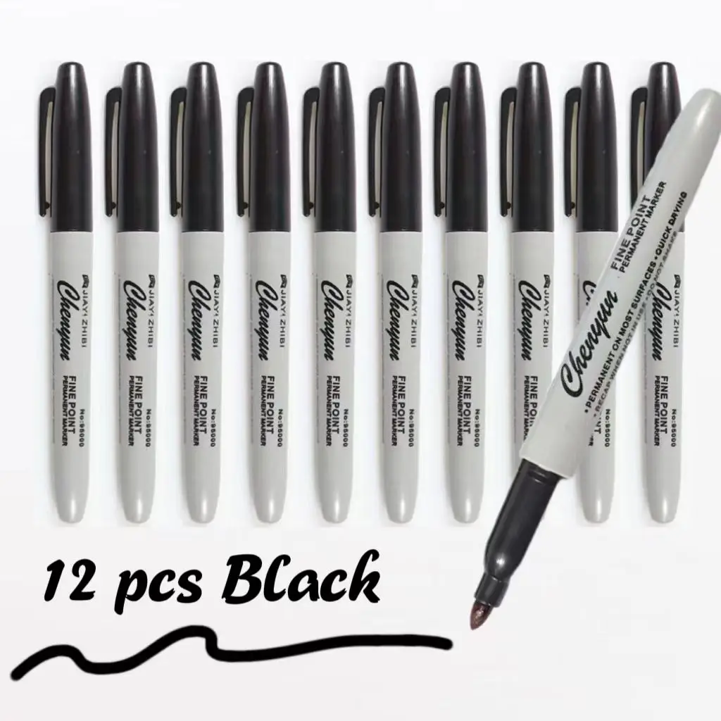 Correction Pen Fine - 12pcs Black Permanent Marker Pens, Fine