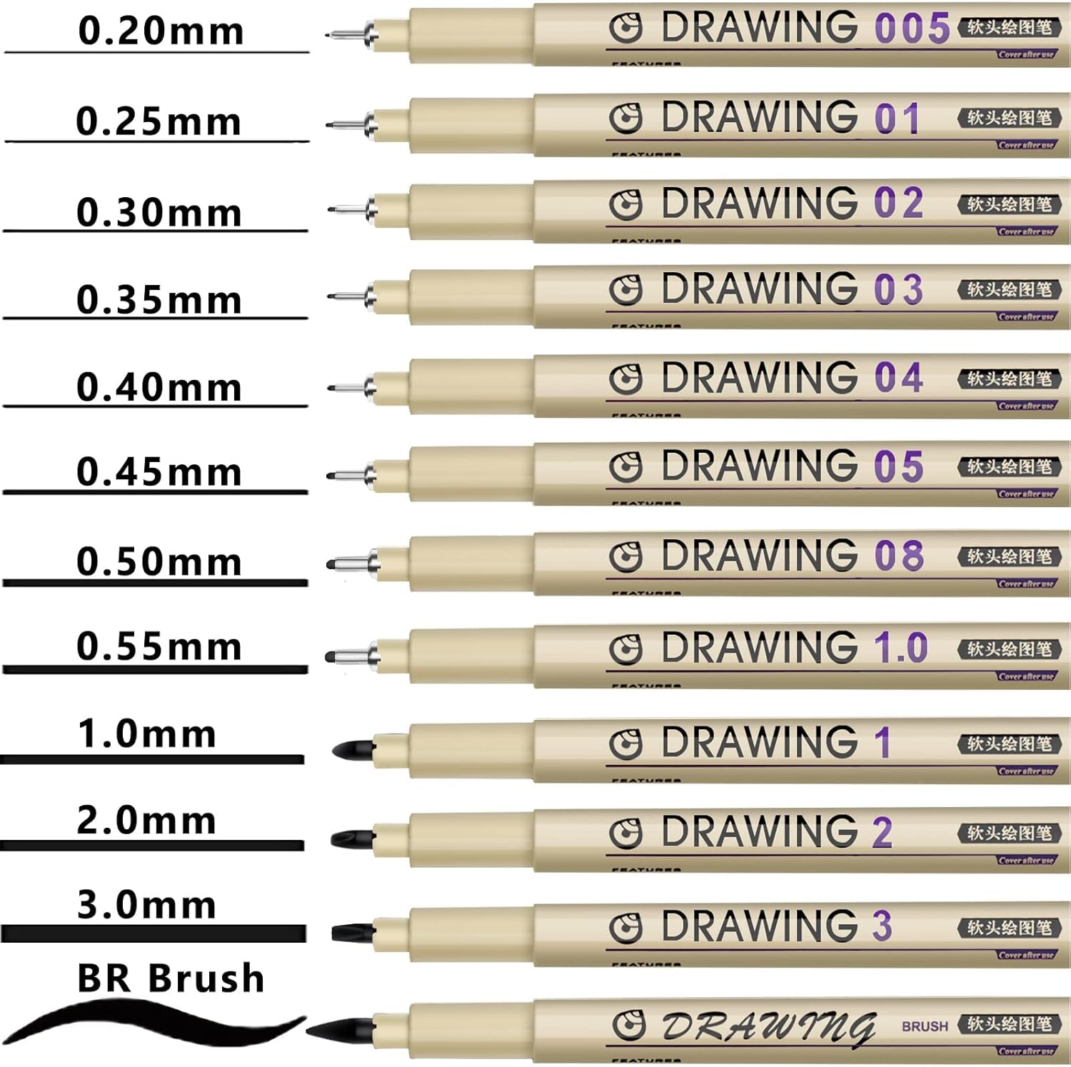 12 Black Fine Line Drawing Pen - Archive Box Set ulasan dan harga