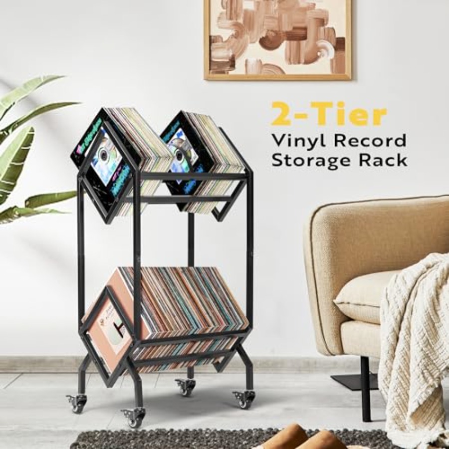 Vinyl Record Storage Rack, 2 T - Magazine Holder Rack ulasan dan harga