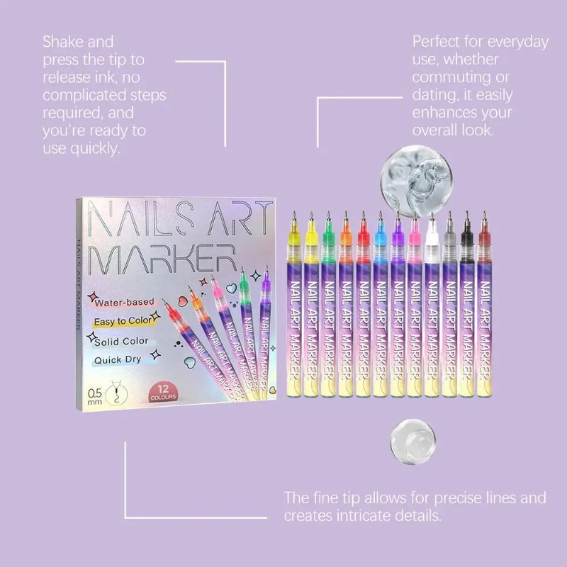 12Pcs/Set Multicolor Nail Art  - Correction Pen Fine ulasan dan harga