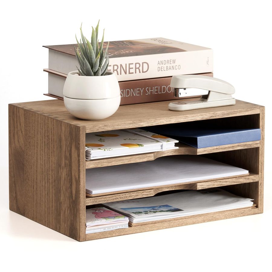 Wooden Desktop Organizer Paper - Magazine Holder Rack ulasan dan harga