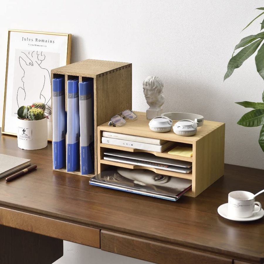 Wooden Desktop Organizer Paper - Magazine Holder Rack ulasan dan harga