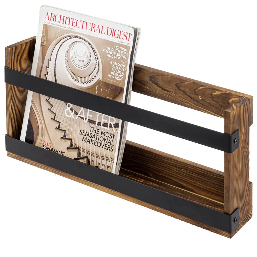 Rustic Burnt Solid Wood and In - Magazine Holder Rack ulasan dan harga