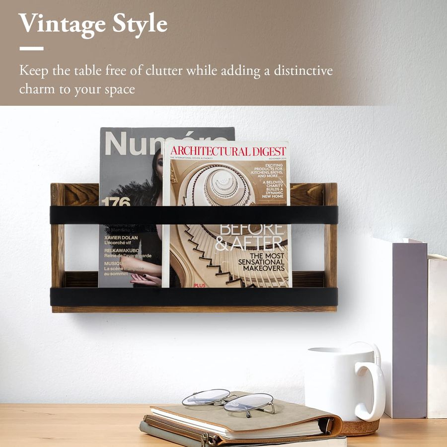 Rustic Burnt Solid Wood and In - Magazine Holder Rack ulasan dan harga