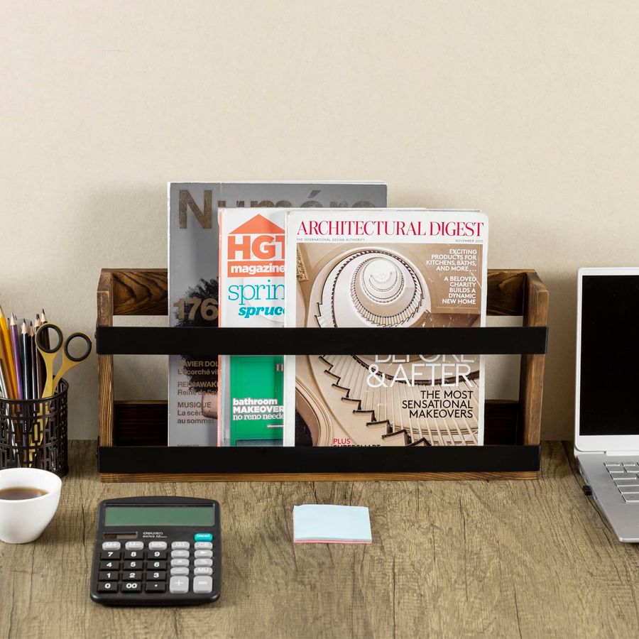 Rustic Burnt Solid Wood and In - Magazine Holder Rack ulasan dan harga